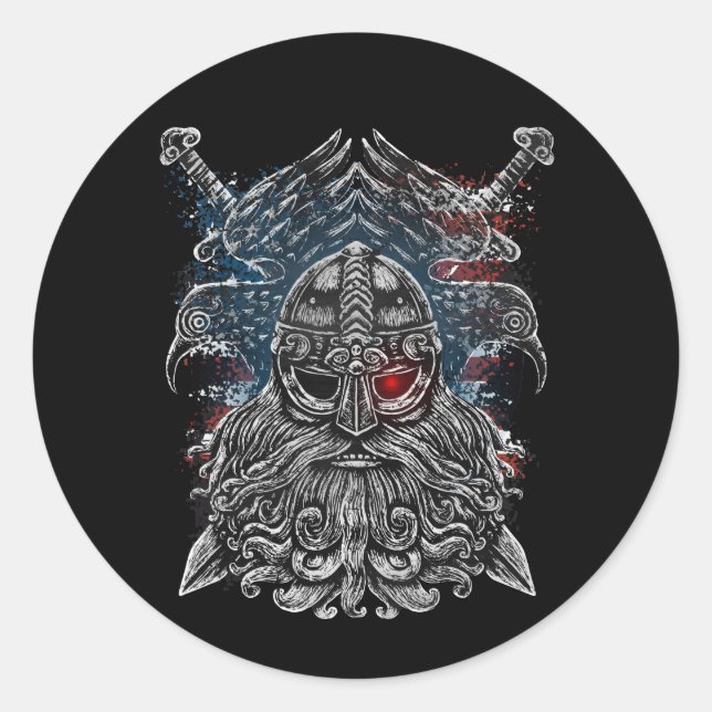 Odin ravens and swords Viking Mythology USA flag Classic Round Sticker (Front)