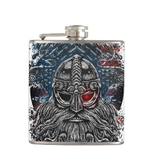 Odin ravens and swords Viking Mythology USA flag Hip Flask