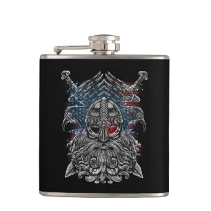 Odin ravens and swords Viking Mythology USA flag Hip Flask