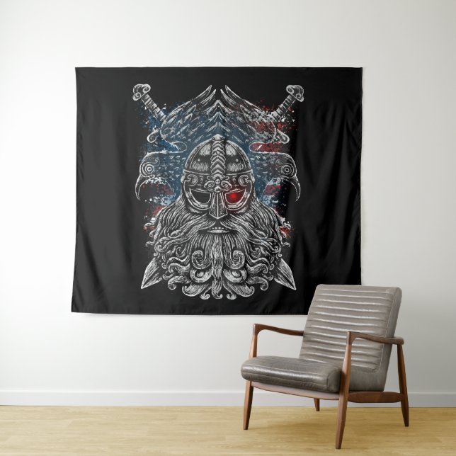 Odin ravens and swords Viking Mythology USA flag Tapestry (In Situ (Horizontal))