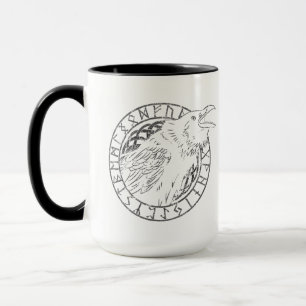 Odin Ravens Huginn Muninn Viking Runic Circle Mug