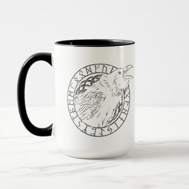 Odin Ravens Huginn Muninn Viking Runic Circle Mug (Left)