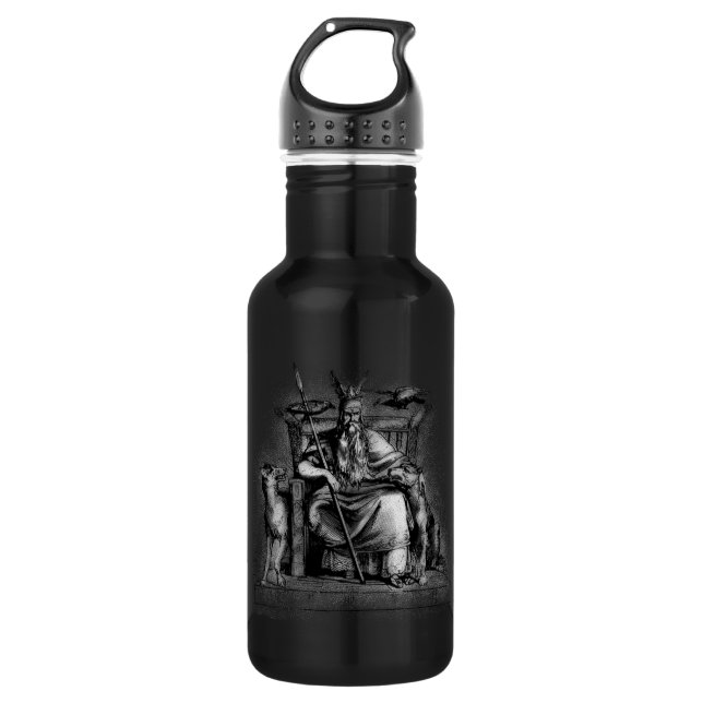 Odin ravens on his stone throne viking mythology 532 ml water bottle (Front)