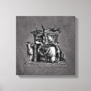 Odin ravens on his stone throne viking mythology canvas print