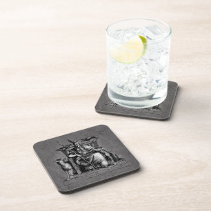 Odin ravens on his stone throne viking mythology coaster