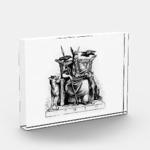 Odin ravens on his stone throne viking mythology photo block