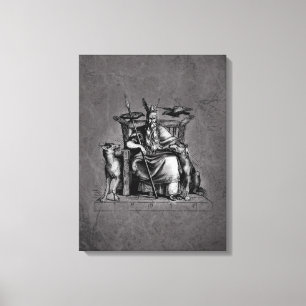 Odin Ravens on Stone Throne Viking Mythology Stone Canvas Print