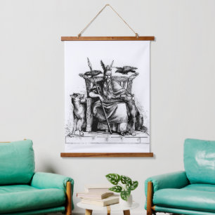 Odin Ravens on Stone Throne Viking Mythology Stone Hanging Tapestry