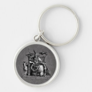 Odin Ravens on Stone Throne Viking Mythology Stone Keychain
