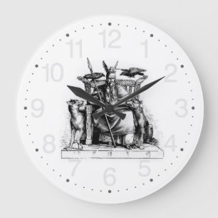 Odin Ravens on Stone Throne Viking Mythology Stone Large Clock