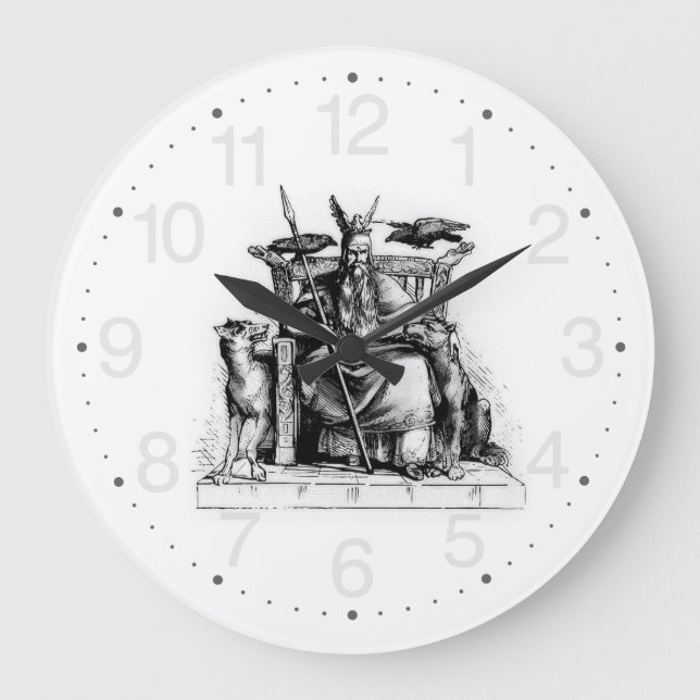 Odin Ravens on Stone Throne Viking Mythology Stone Large Clock (Front)