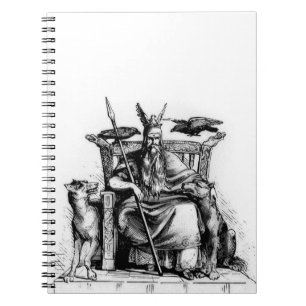 Odin Ravens on Stone Throne Viking Mythology Stone Notebook
