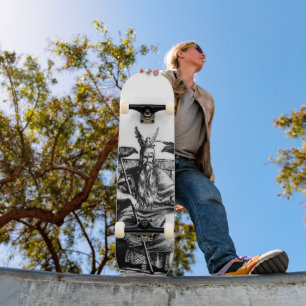 Odin Ravens on Stone Throne Viking Mythology Stone Skateboard