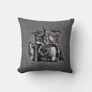 Odin Ravens on Stone Throne Viking Mythology Stone Throw Pillow