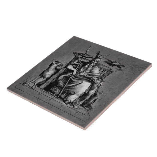 Odin Ravens on Stone Throne Viking Mythology Stone Tile (Side)