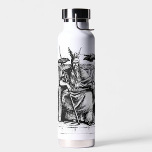 Odin Ravens on Stone Throne Viking Mythology Stone Water Bottle