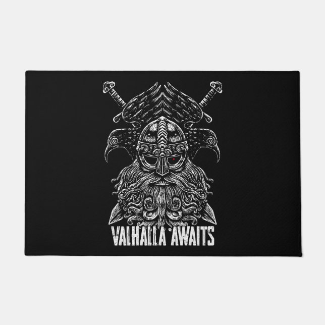 Odin ravens Viking Mythology Valhalla awaits Doormat (Front)