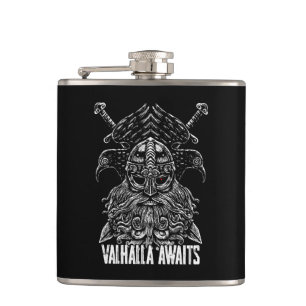 Odin ravens Viking Mythology Valhalla awaits Hip Flask