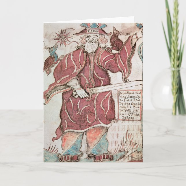 Odin, with his two crows, Hugin  and Munin Card (Front)