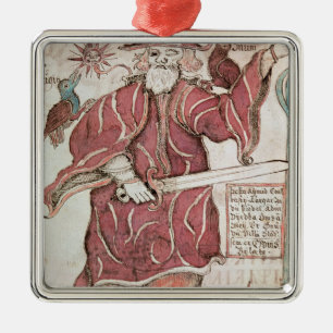 Odin, with his two crows, Hugin  and Munin Metal Ornament