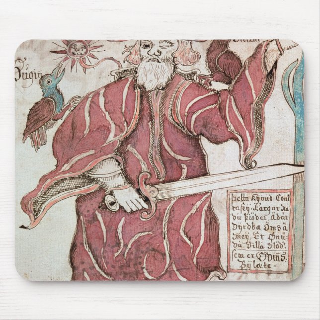 Odin, with his two crows, Hugin  and Munin Mouse Pad (Front)