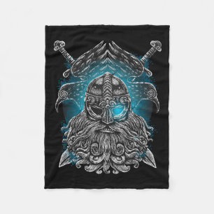 Odin with ravens and swords Viking Mythology blue Fleece Blanket