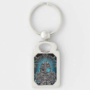 Odin with ravens and swords Viking Mythology blue Keychain