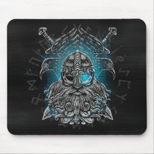 Odin with ravens and swords Viking Mythology blue Mouse Pad