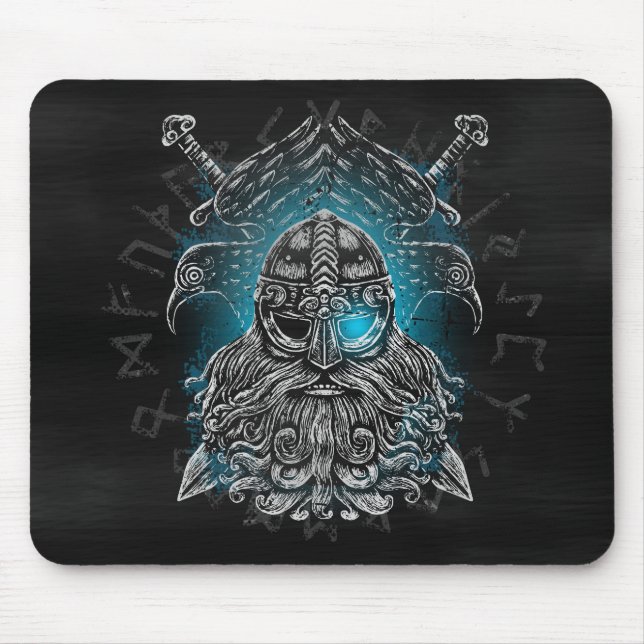 Odin with ravens and swords Viking Mythology blue Mouse Pad (Front)