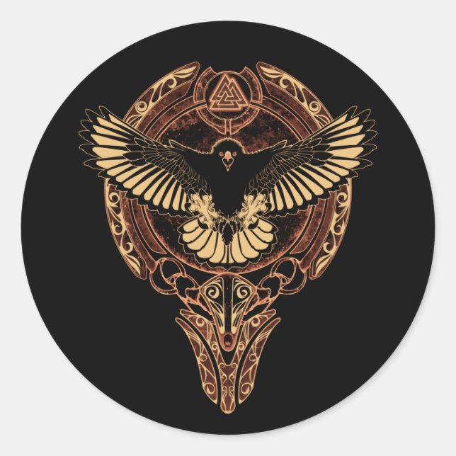 Odin's Eagle Hawk and Valknut Classic Round Sticker (Front)