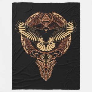 Odin's Eagle Hawk and Valknut Fleece Blanket