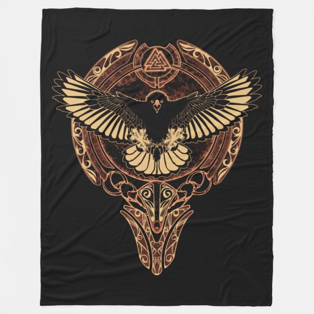 Odin's Eagle Hawk and Valknut Fleece Blanket (Front)