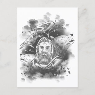 Odin's wolves hand drawn postcard