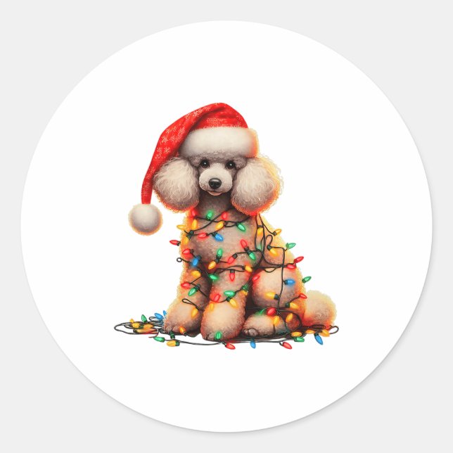 Odle Dog Christmas Lights Santa Hat Dog Lover Prem Classic Round Sticker (Front)