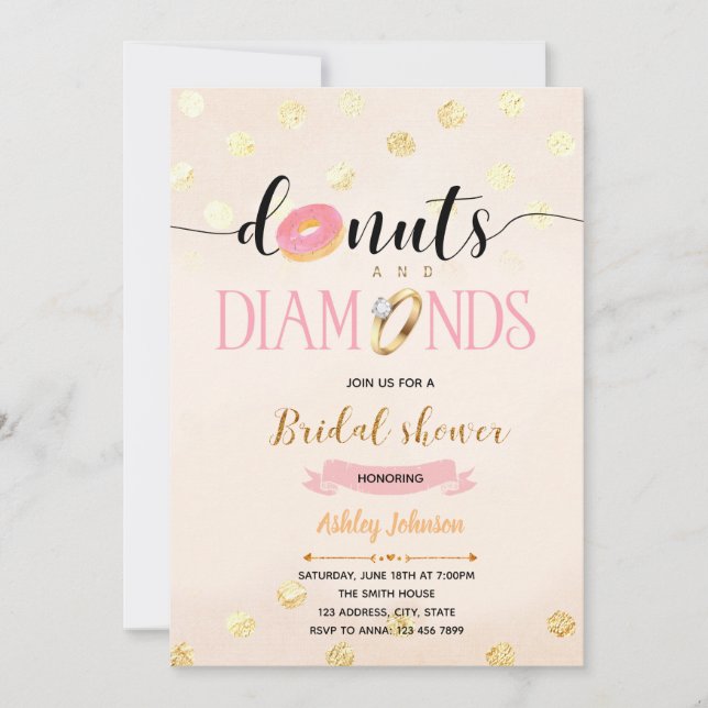 Odonuts de parties scintillant rose et invitation  (Devant)