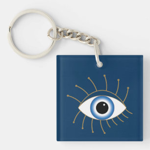 Oeil Mal Grec Avec Lashes Bleu Blanc Or
