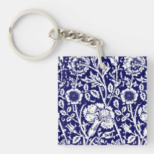 Œillet Art Nouveau Damassé, Bleu Nuit et Blanc