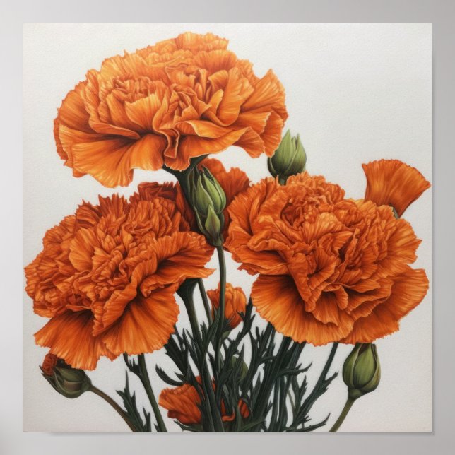 Oeillets Orange Flower Art Imprimer Poster (Devant)