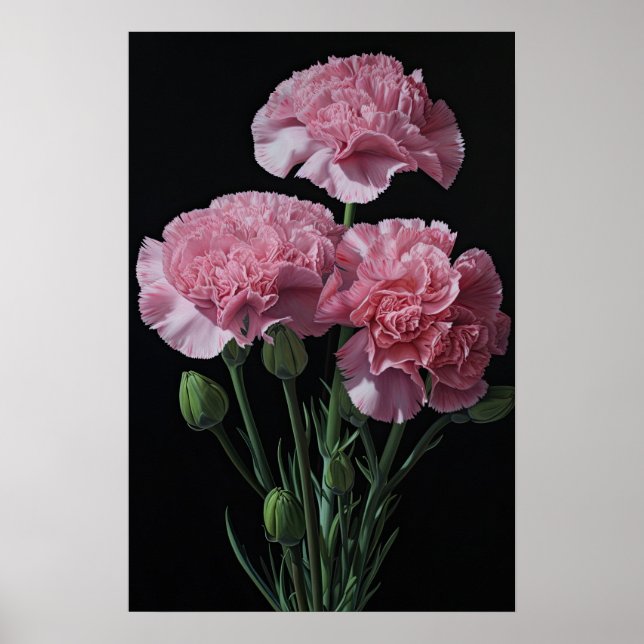 Oeillets roses Fleur Art Imprimer Poster (Devant)