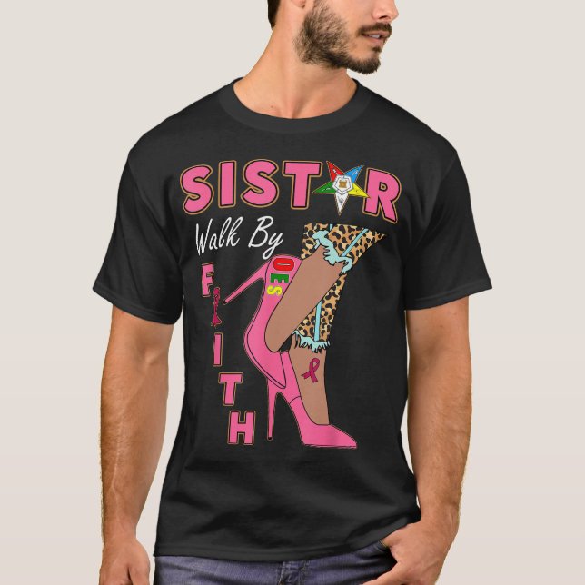 OES SiStar Leopard Walk By Faith Breast Cancer Awa T-Shirt (Front)