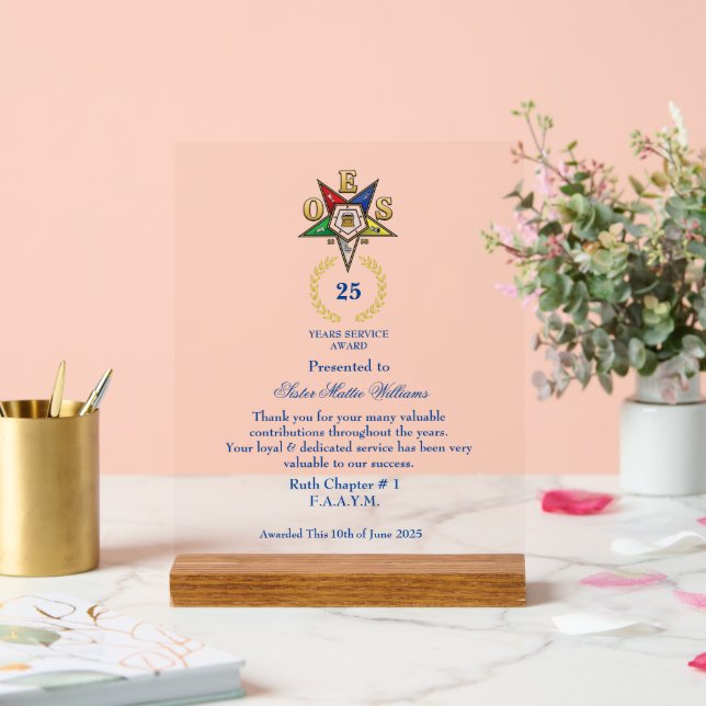 OES Years Services Award Acrylic Sign (Wedding)
