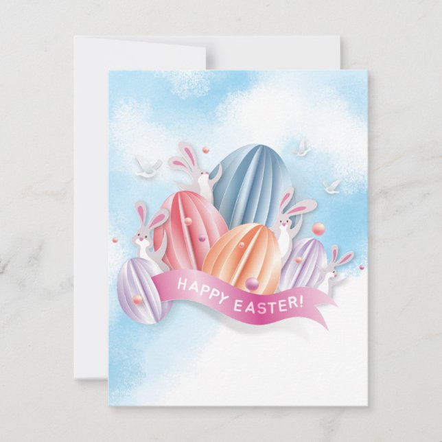 Oeuf Pastel 3D De Pâques Avec Invitation Lapin Rab (Devant)