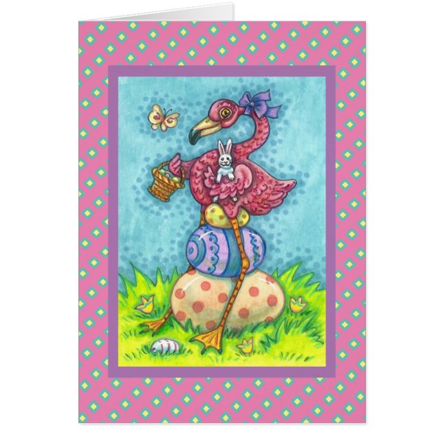 OEUFS DE PÂQUES, FLAMANT ROSE ROSE CUIT, CARTE DE  (Devant)