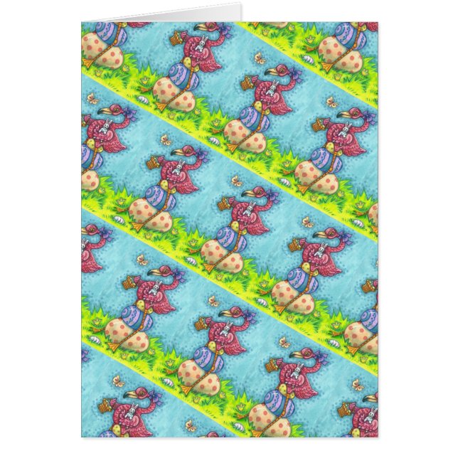 OEUFS DE PÂQUES, FLAMANT ROSE ROSE CUIT, CARTE DE  (Devant)
