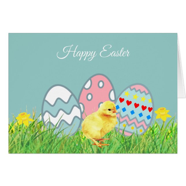 Oeufs de Pâques peints et poulets mignons (Devant horizontal)