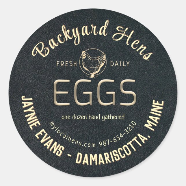 Oeufs frais incorporés Or Hen Logo Étiquette Noir (Devant)