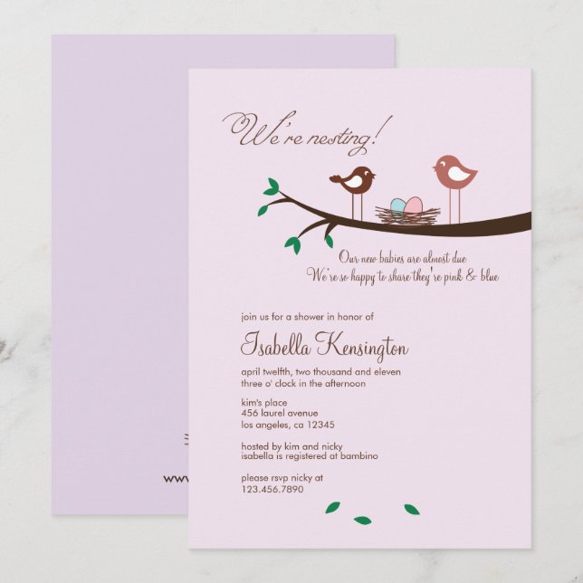 Oeufs roses et bleus Twins Baby shower Invitation (Devant / Derrière)