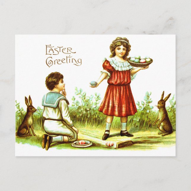 Oeufs victoriens de lapins d'enfants de carte (Devant)