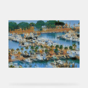 Œuvre d'art colorée de marina côtière Bateaux de p