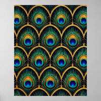 Œuvre d'art géométrique Art Déco à plume de paon